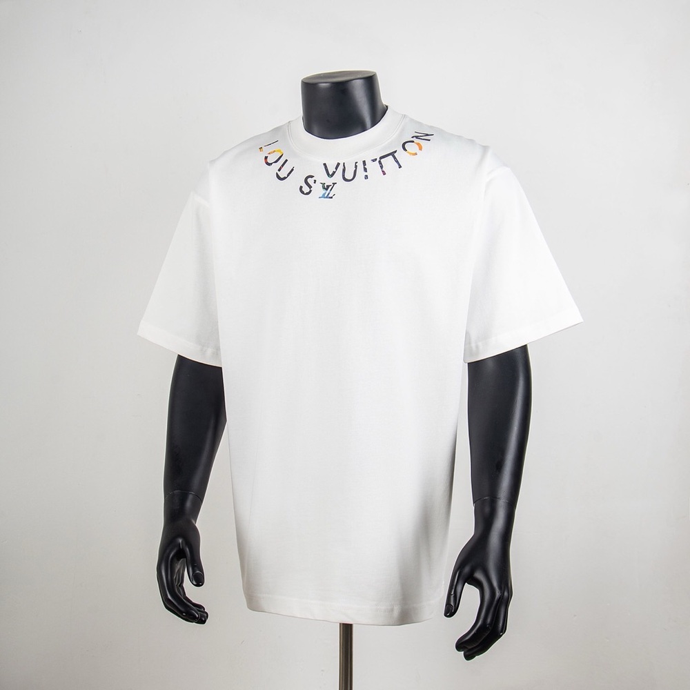 Louis Vuitton Curved Neckline Multicolor Logo White T-Shirt